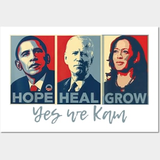 Hope Hate Heal Grow Yes We Kam, Kamala Harris For American Presidential 2024, Political Feminist Posters and Art